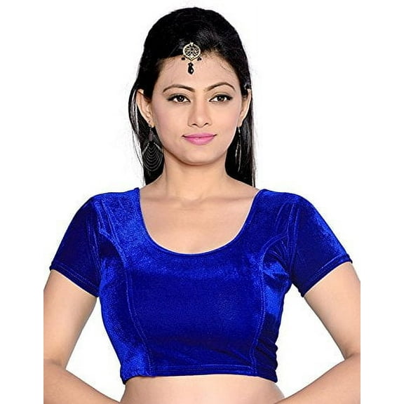 Stylesindia Women's Velvet Stretchable Sari Blouse XL (for Bust Size 32-36 Inches) (Royal Blue)