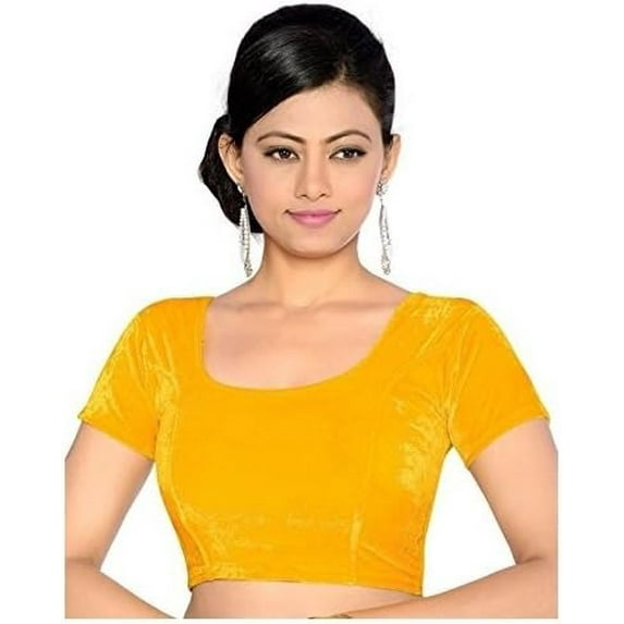 Stylesindia Women's Velvet Stretchable Sari Blouse XXL (For Bust Size 34-38 Inches) (Gold)