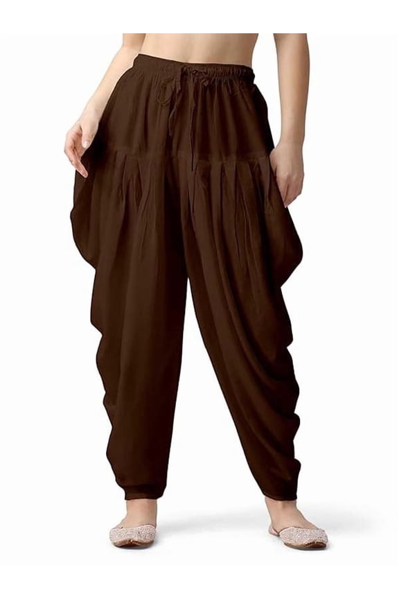 Womens Loose Fit Rayon Dhoti Pant Patiala Slawar Bottom Harem Pants Free Size (26 Inch to 38 Inch) (US, Alpha, One Size, Regular, Regular, Coffee)