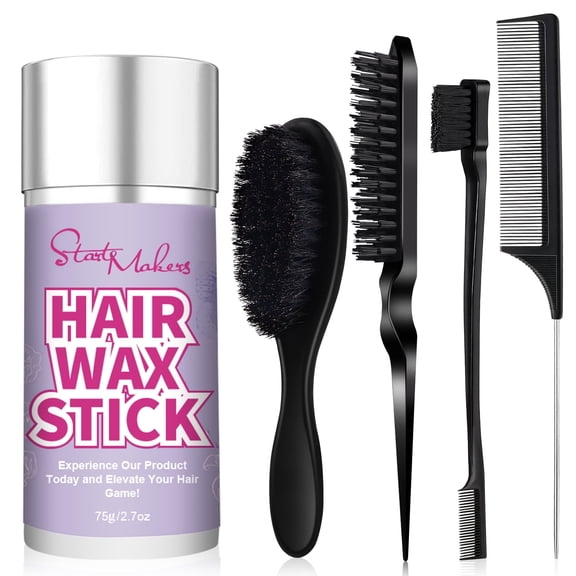 Styling Brush Set - 5Pcs Edge, Teasing, Rat Tail Comb & Boar Bristle Brushes for Slick Back, Ponytails & Flyaways - Men, Women
