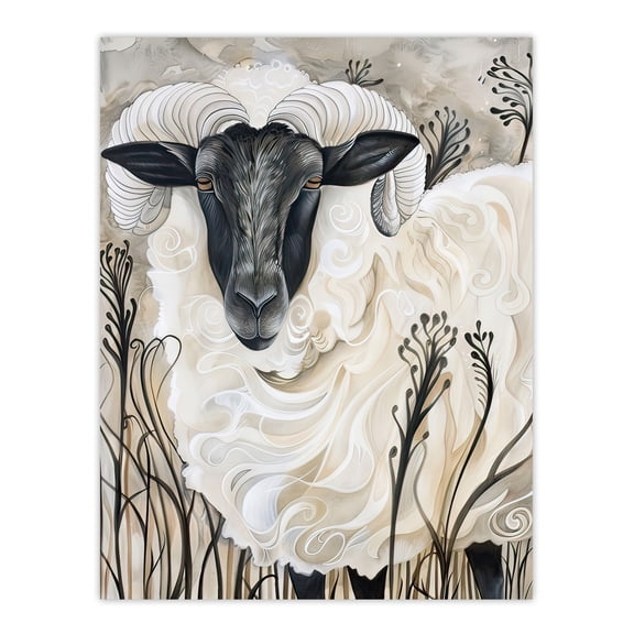 Stylised Ram Sheep Animal Portrait Painting Living Room Large Wall Art Poster Print Thick Paper 18X24 Inch
