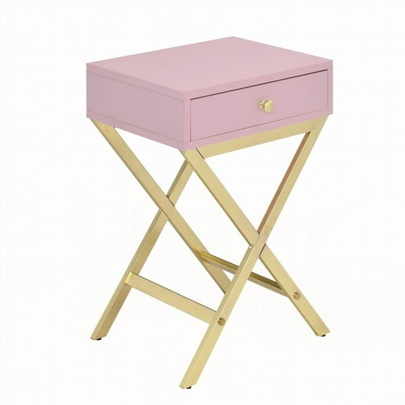 Stylish 1-Drawer Pink and Gold Accent Table | Compact & Practical
