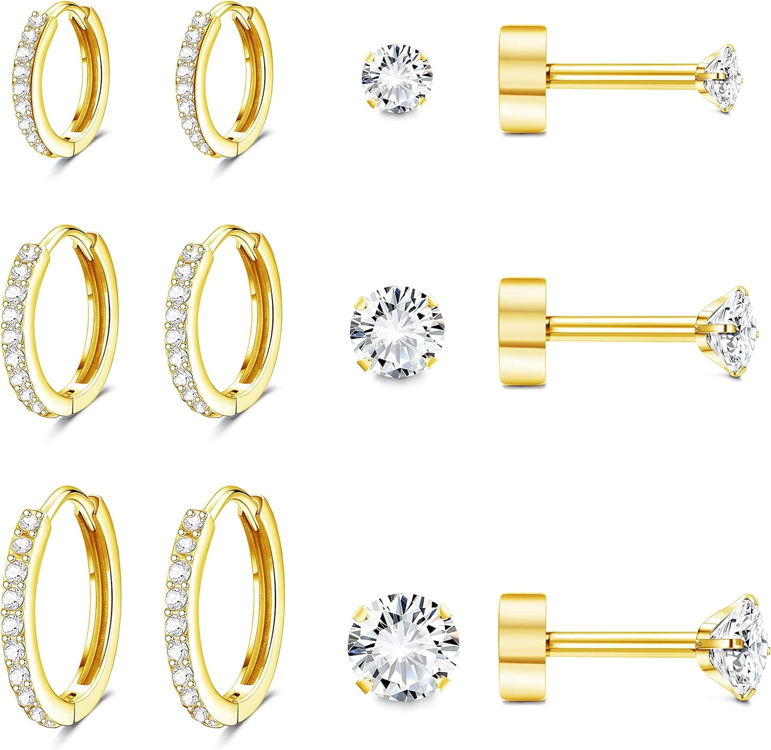 Freekiss Gold Stud Earrings For Women – Dainty Hoop & Cartilage Earrings Set, Hypoallergenic, Trendy Gifts - View #3
