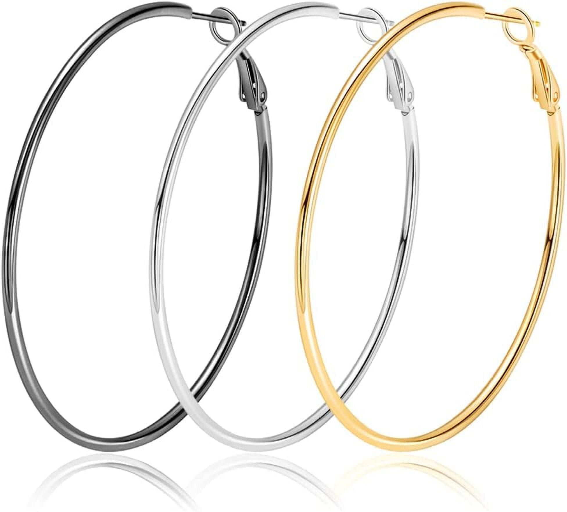 HOME DCOR Stylish 14k Gold, Silver, and Black Hoop Earrings for Women - Multipack of 3 Pairs, Dainty and Lightweight - Hypoallergenic Jewelry Set - Perfect Gifts for Mother's Day, Anniversary, and More - 90-Day