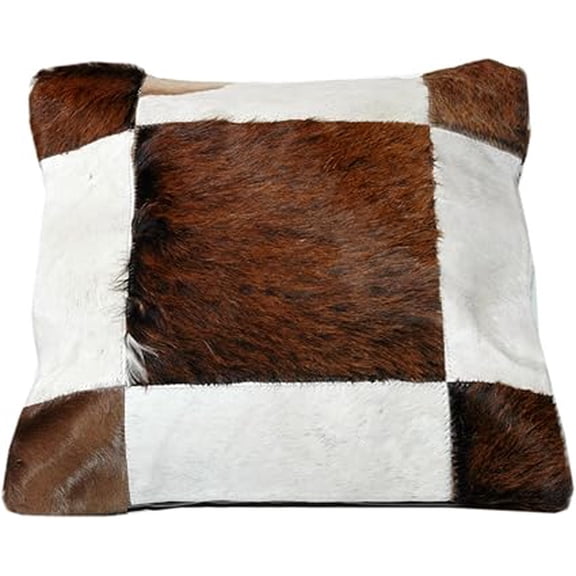Stylish 15 x 15 Cushion Covers – Multi-Coloured Patchwork Design from 100% Authentic Cowhide – Natural Patterns with Soft Velvet Backing – Reversible Cowhide Cushion for Chic and Cozy Home Interiors