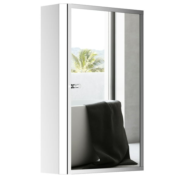 Stylish 16" X 24" Bathroom Cabinet - Stainless Steel With Internal Shelves And Mirrored Door Spacious Interior Single