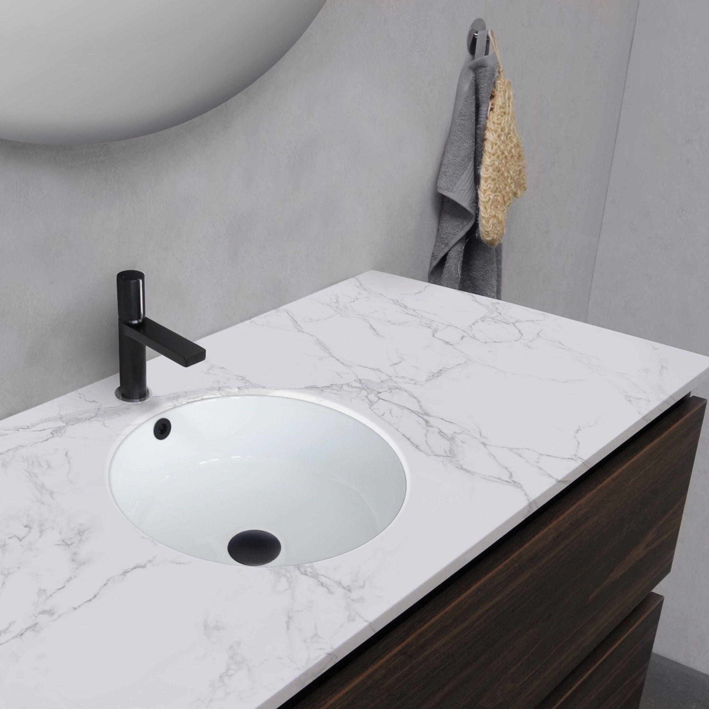 Natty 16" Round White Ceramic Undermount Bathroom Sink