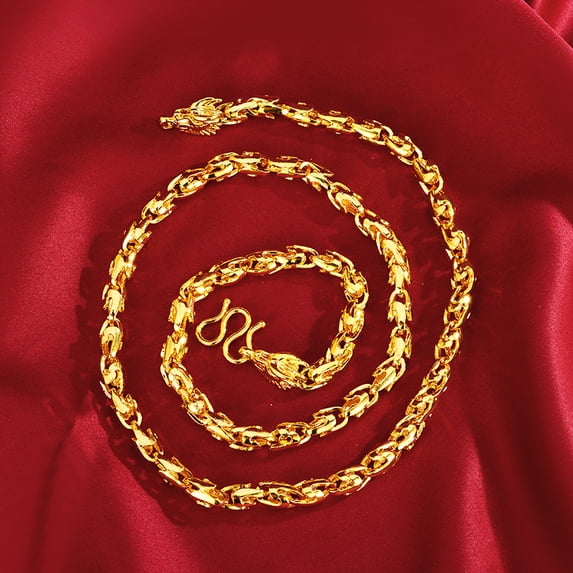 Stylish 18K Plated Sand Gold Dragon Head Peanut Link Men's Chinese Dragon Bone Bold Necklace - Trendy Luxury Jewelry Accessory
