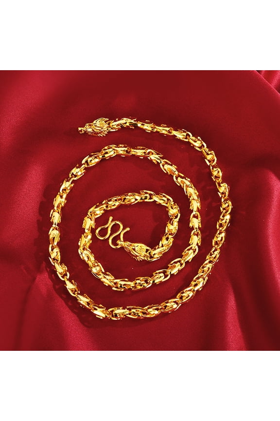 Stylish 18K Plated Sand Gold Dragon Head Peanut Link Men's Chinese Dragon Bone Bold Necklace - Trendy Luxury Jewelry Accessory