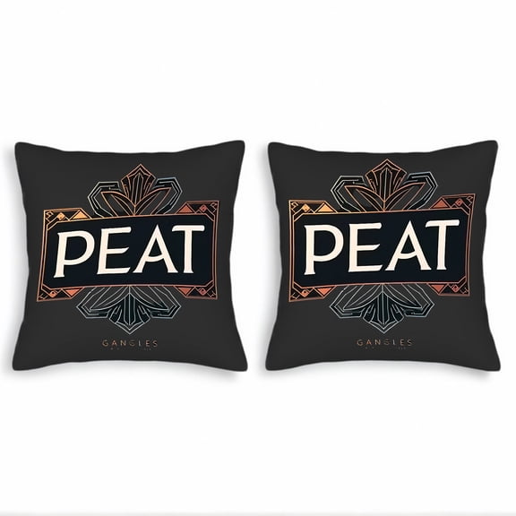 Stylish 18x18in Throw Pillow Covers Set of 2 - Dark Floral Pattern with Orange & Gray Design " PEAT GANGLES " Banner - Perfect for Couch Bed Car Decor