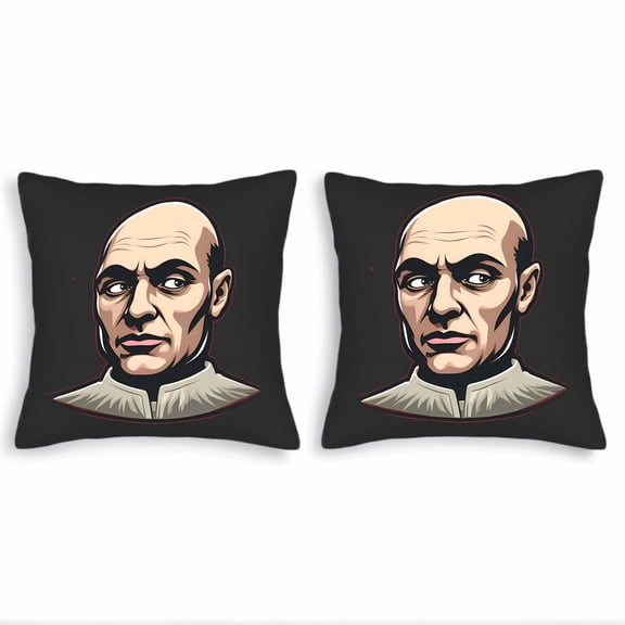 Stylish 18x18in Throw Pillow Covers Set of 2 - Bold modern design featuring a serious bald man illustration perfect for couch bed or car