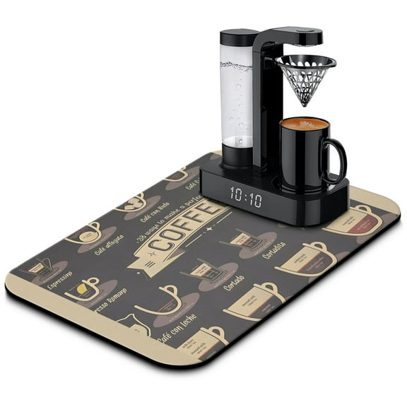 Stylish 19.5x12in Coffee Bar Mat Super Absorbent, Anti-Slip Silicone - A Must-Have Kitchen Coffee Drying Pad for Coffee Makers, Espresso Machines
