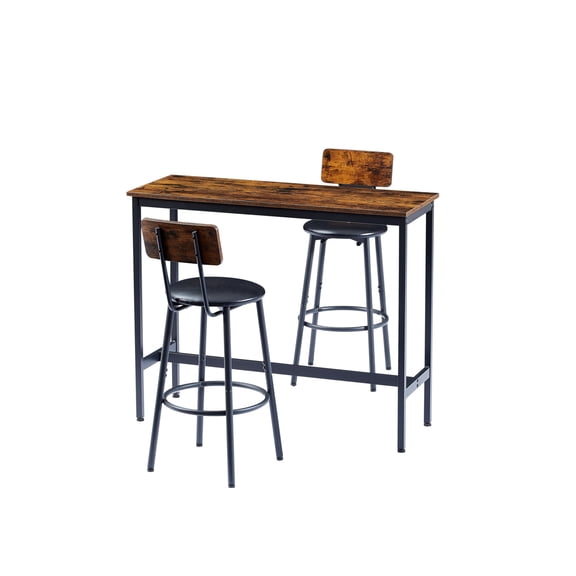 Stylish 2 - Piece Bar Table Set with Comfortable PU - Upholstered Stools, Sturdy Iron and Particle Board Construction for Multiple Room Use