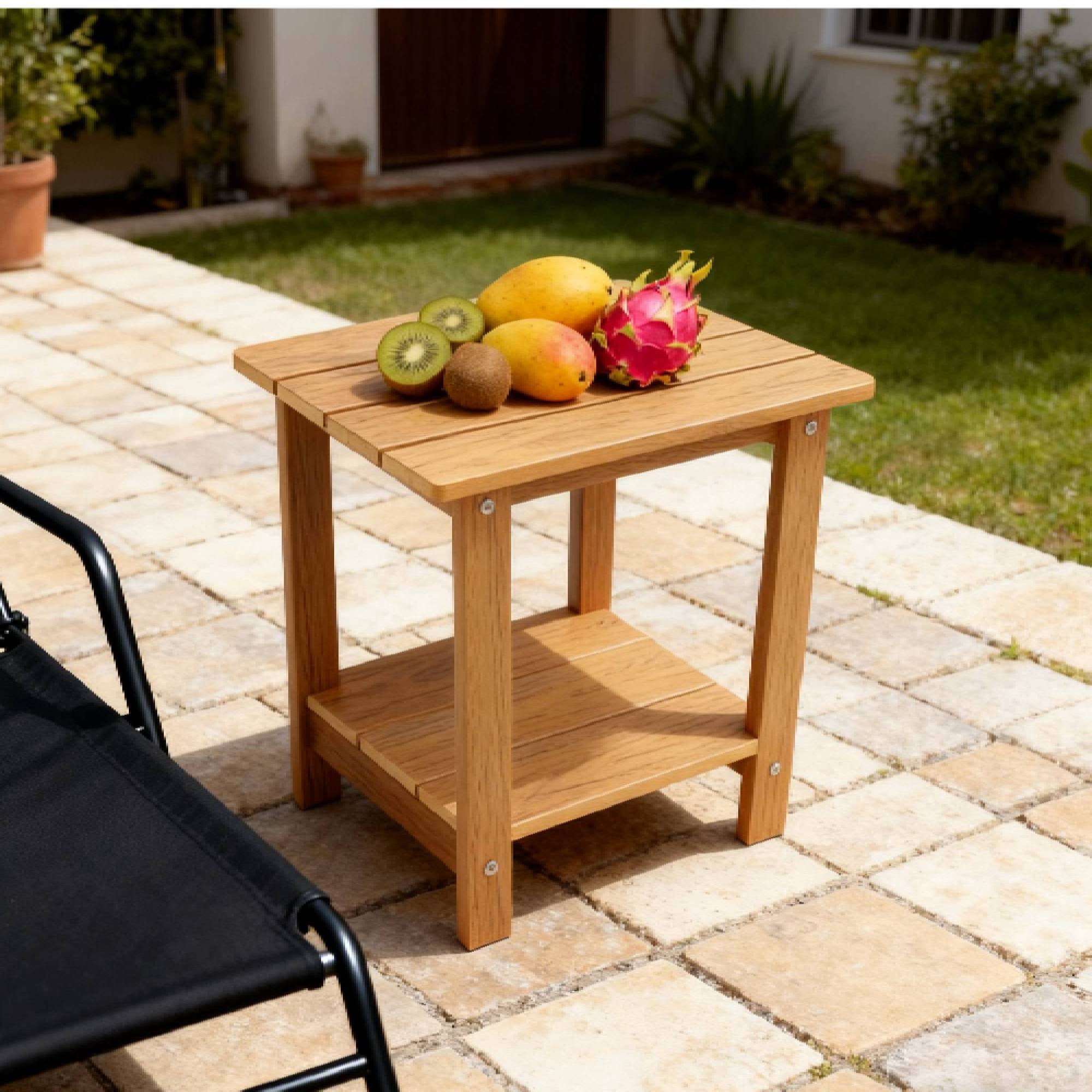 Stylish 2‑Tier Outdoor Side Table, Weather‑Resistant HIPS Patio End Table for Yard Snacks & Afternoon Relaxation, Matching Adirondack Chairs