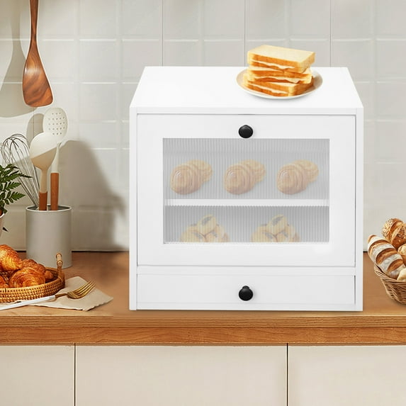 Stylish 2-Tier Wooden Bread Box with Ample Storage and Easy Cleaning 14.5*9.4*14.17in for Kitchen Countertop Corners, Cabinets, Pantries
