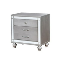 Stylish 2 Wooden Nightstand In Silver - Felt-lined Top Drawers, Crocodile-textured Front, Easy Assembly For Bedroom Contemporary 2 Drawers With Luster Top, Detail,