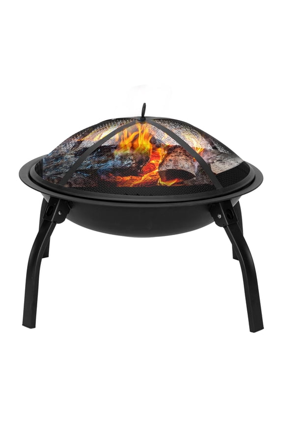 Stylish 22 Inch Black Folding Iron Brazier Fire Pit For Backyard Decor