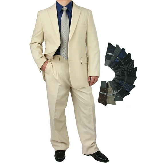Stylish 2pc. Men's Regular Fit Dress Suit with 1 Free Pair of Socks - Beige 38S