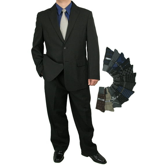 Stylish 2pc. Men's Regular Fit Dress Suit with 1 Free Pair of Socks - Black 46S