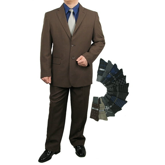 Stylish 2pc. Men's Regular Fit Dress Suit with 1 Free Pair of Socks - Brown 50R