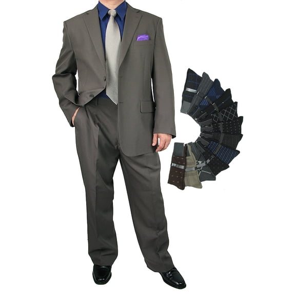 Stylish 2pc. Men's Regular Fit Dress Suit with 1 Free Pair of Socks - Charcoal Gray 52R
