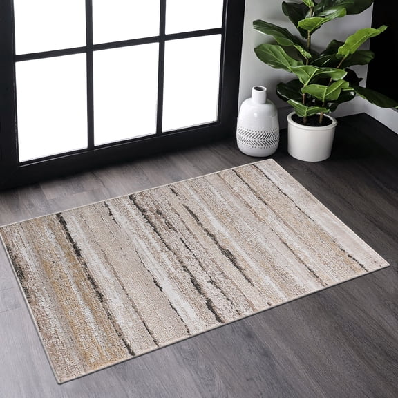 Stylish 2x3 Area Rug Loom & , Brown Striped, Non-shedding, Stain For Bedrooms Rug, To Stains And Shedding, Bedroom Desks