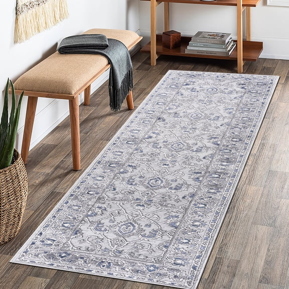 Stylish 2x8 Loom & Area Rug, Grey/blue, Non-shedding, Stain , For Bedroom, Living Room, Dining Stable Construction Room Decoration