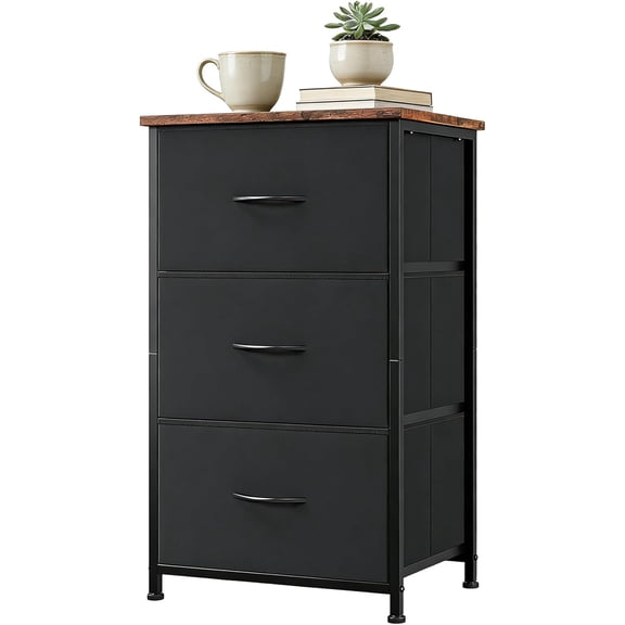 Stylish 3-Drawer Dresser with Removable Fabric Bins, Multi-Functional Storage Organizer for Bedroom, Living Room, Closet, Entryway, Hallway, Laundry Room - Wood Grain Print, Easy Assembly Space-Savin