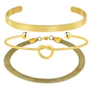 JEENMATA Stylish 3 Pcs Multipack Bracelets for Women, Stackable Yellow Gold Plated Bracelets Set, Trendy Jewelry Gift for Her