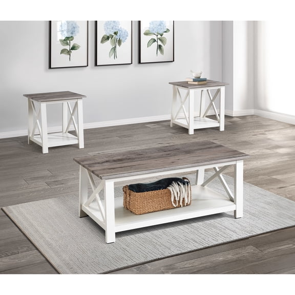 Stylish 3 Table - White Brown Rectangular Coffee And Square End Tables For Living Room Use Modern Space