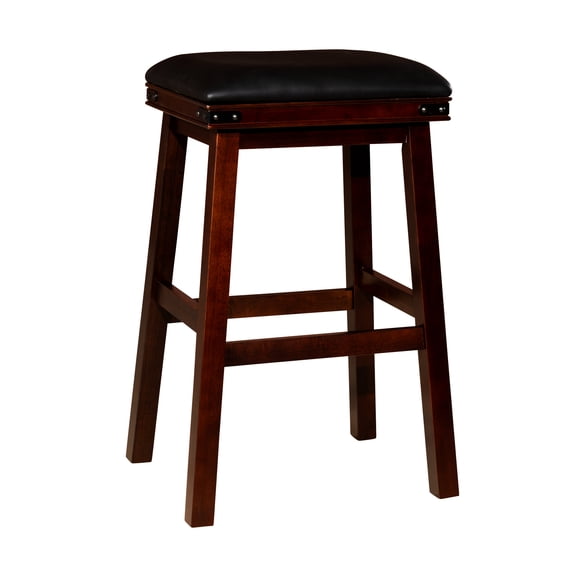 Stylish 30" Bar Stool In With Black Leather Seat And Floor Protectors Accents