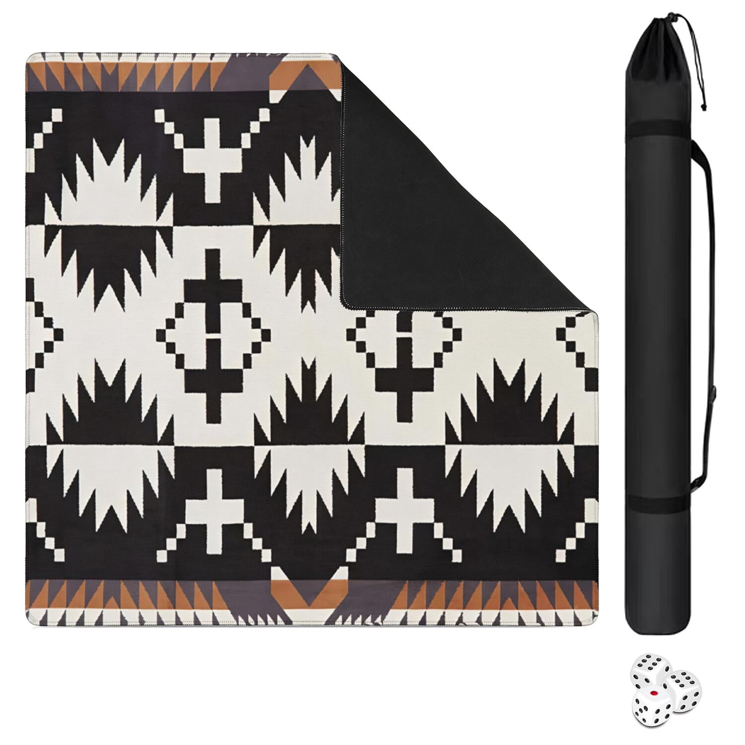 Stylish 31.5 Inch Square Boho Mahjong Mat, Anti-Slip Rubber Game Pad with Noise Dampening for Tiles, Multi-Purpose Mat for Card Games Board Games and Tabletop