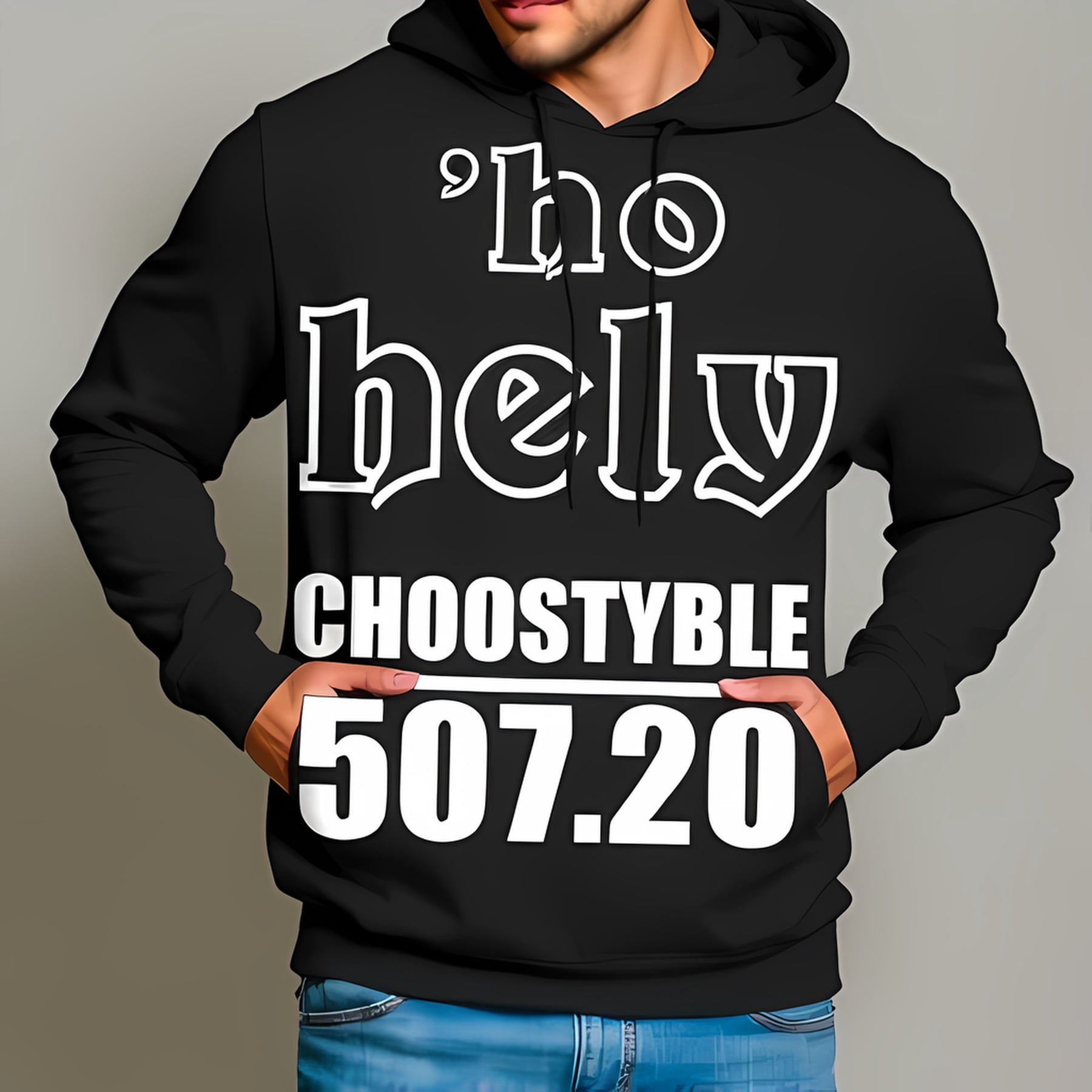 Stylish 3D Black Hoodie with Bold 'ho ' Graphic & 'CHOOSTYBLE 507 20 ...