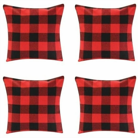 Stylish 4 Pcs 18"X18" Black And Red Buffalo Check Throw Pillow Cases