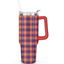 Stylish 40oz Plaid Pattern Tumbler with Handle and Leak Proof Straw Lid, Double Wall Insulated Stainless Steel Mug