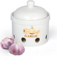 Stylish 5 Inch Ceramic Garlic Keeper with Lid White Garlic Saver