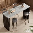 thumbnail image 1 of Stylish 55" Counter-Height Dining Table – Faux Marble Surface, T-Leg Design, Seats 4-6, for Kitchen, Dining, Living, Balcony, or Restaurant – Cement Gray & Walnut Finish, 1 of 8