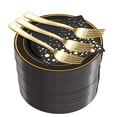 thumbnail image 1 of Stylish 7.5 inch Gold & Black Dessert Plates, Disposable Forks, 5x5 inch Cocktail Napkins, 100 Set, 1 of 6