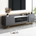 thumbnail image 1 of Stylish 70" Tv Stand With Gold Frame And Grey Faux Marble Top For Entertainment Elegant Fluted Glass Doors Finish, 1 of 5
