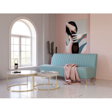 Stylish 71" Light Green Fabric And Gold Sofa