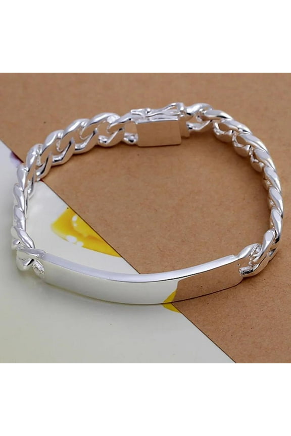 A Stylish 925 Sterling Silver Bracelet With An Elegant Geometric Chain Design, Suitable For Christmas And Holiday Gifts For Both Men And Women.,Silvery
