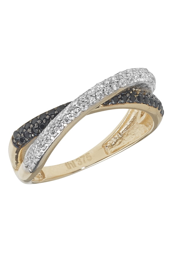 Stylish 9k Gold Women Crossover Ring with Cubic Zirconia/CZ