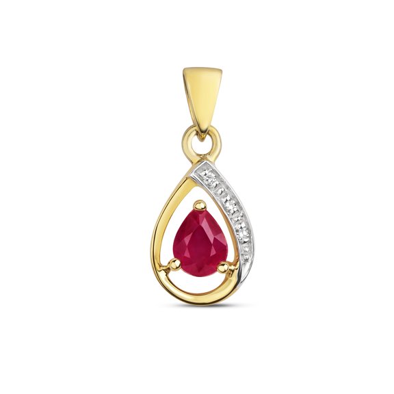Stylish 9k Gold Women Diamond Pendant Brilliant Cut H - PK with Ruby - 16mm*7mm