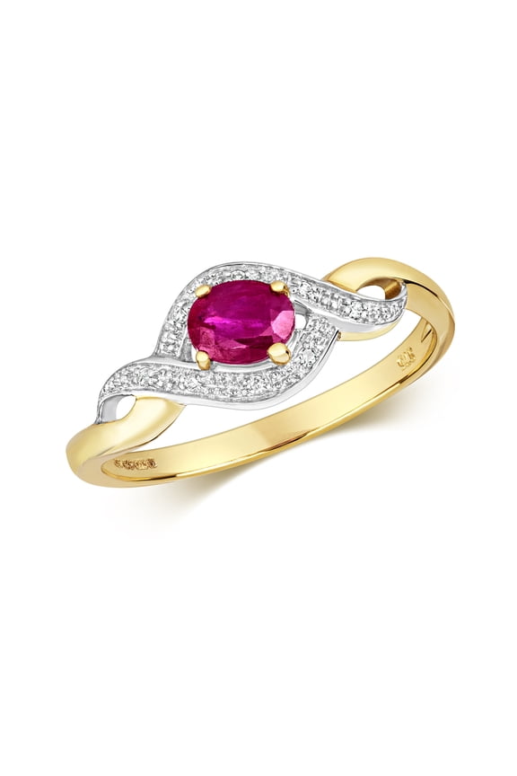 Stylish 9k Gold Women Diamond Ring Brilliant Cut H - PK with Ruby