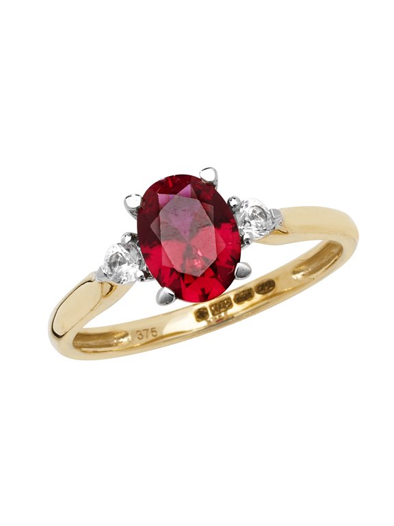 Stylish 9k Gold Women Solitaire Ring with Cultured Ruby, Cultured Sapphire