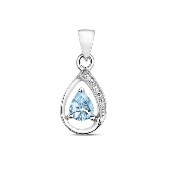Stylish 9k White Gold Women Diamond Pendant Brilliant Cut H - PK with Aquamarine - 16mm*7mm