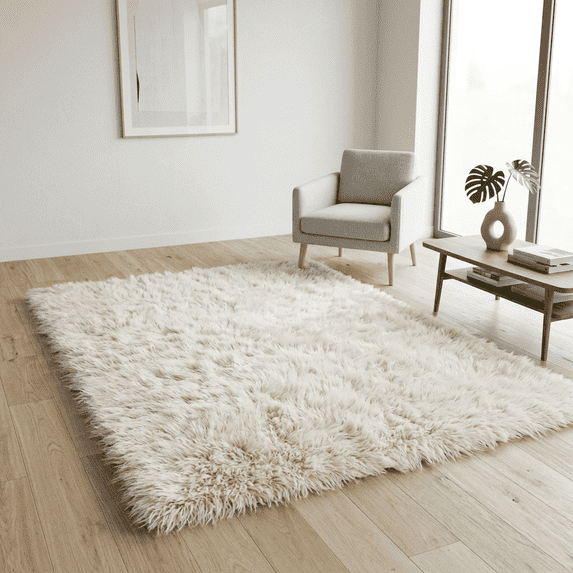 Stylish 9x12 Flokati Rug | Long 3” shag pile | 100% natural wool | Authentic Greek Flokati | Off White Area Rug