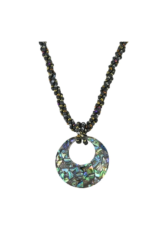 Stylish Abalone Shell Medallion Twisted Beads Statement Necklace
