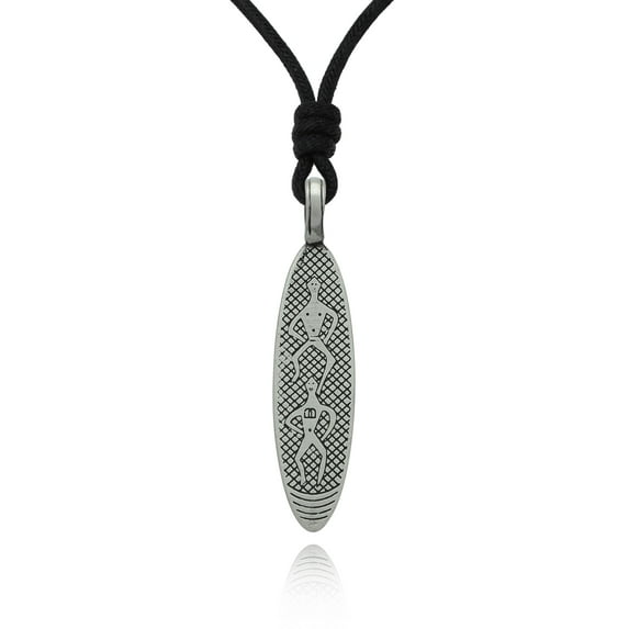 Stylish Aboriginal Art Surfboard Silver Pewter Charm Necklace Pendant Jewelry With Cotton Cord