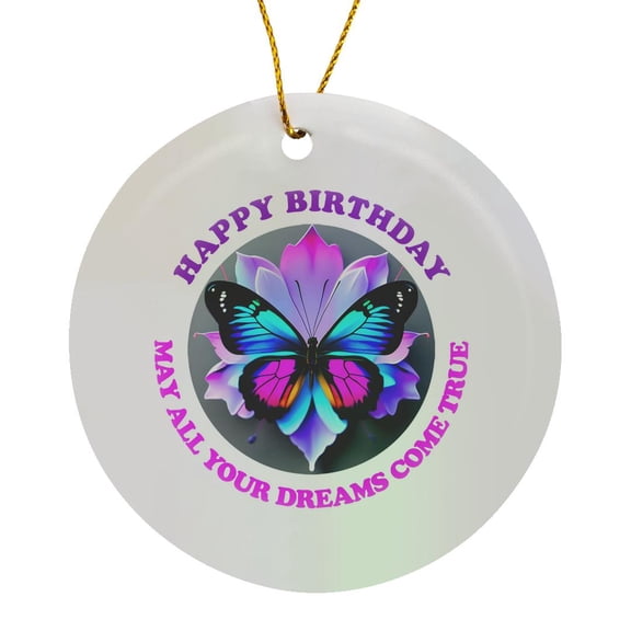 3drose, Stylish Abstract Butterfly. Happy Birthday Congratulation Gift, Card, Circle Porcelain Ornament